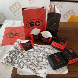 Eco Friendly QSR Happy Share Meal Box Niños Venta al por mayor Barato Papel de grado alimenticio Papas fritas Alitas de pollo frito Hamburguesa Fiambrera - Product Image 4