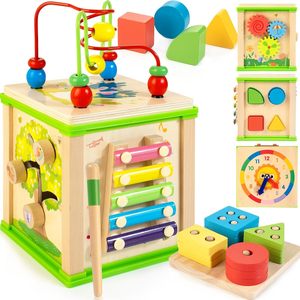 Juguete Educativo para Bebés y Niños, Cubo de Actividades de Madera con Cuentas - Product Image 1