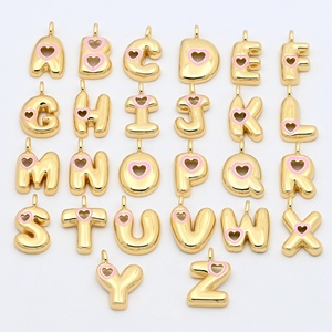 HD542 Ciondolo a Cuore Rosa con Lettere a Bolla Trendy, 26 Lettere, Charm a Cuore in Smalto Oro 18K, Ciondolo <span class=keywords><strong>per</strong></span> Collana con Nome da Donna, Gioielli - Product Image 3