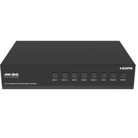 Conmutador de Presentación HDMI/USB-C 4K60 5x1 sin Interrupciones con HDBaseT 3.0, Alcance de 70m para Salas de Reuniones
