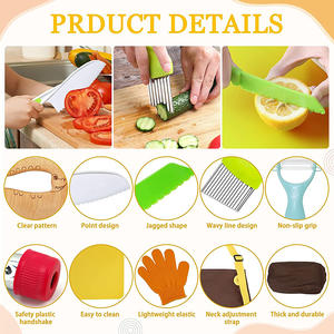 Ensemble d'outils de cuisine personnalisables pour enfants 14 pièces comprend un tablier pour enfants, un couteau en bois en plastique pour enfants, une planche à découper, un tablier - Product Image 3