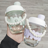 À la mode Double tasse à boire bouteille d'eau en verre perle chaîne poignée Simple Portable publicité cadeau pour le dos école Applicable