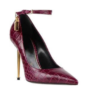 รองเท้าส้นสูงแบบรัดข้อเท้าสีทองประดับโลหะสำหรับผู้หญิง  รองเท้าปั๊มส้นเข็มพิมพ์ลายหินสีตามสั่ง รองเท้าออกงานแบบเรียบง่าย - Product Image 5