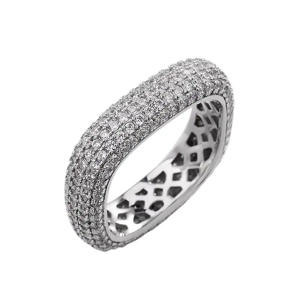 New Design Crafts Jewelry 925 Sterling Silver Micro Pave Cubic Zirconia Iced Out Unique Square Shaped Rings