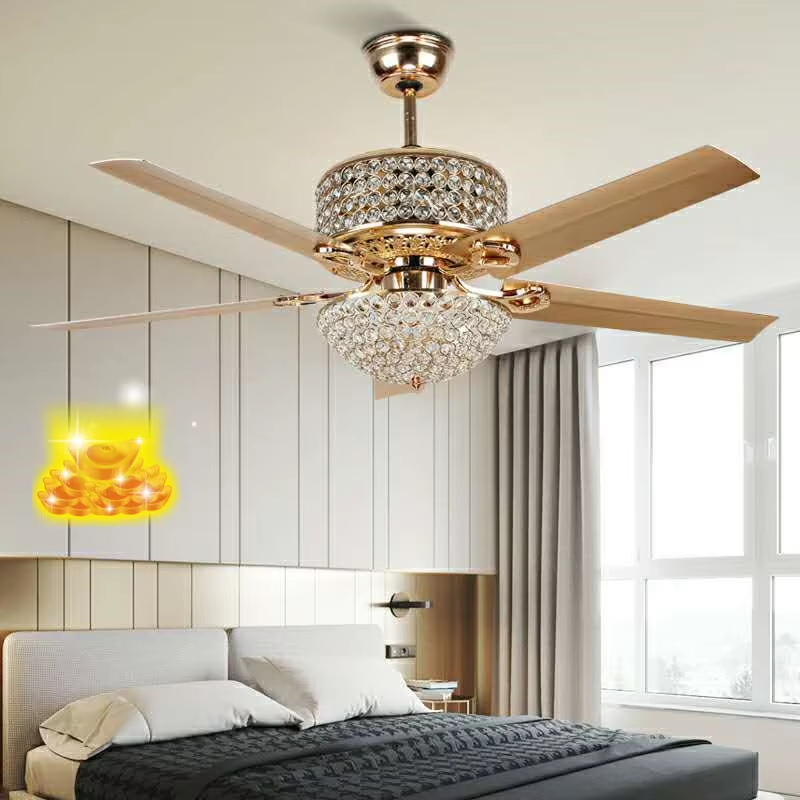 52 Modern Crystal Ceiling Fan Light with DC Remote Control 3 Color Changes LED Chandelier LIGHT