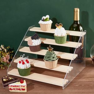 Wooden <b>Acrylic</b> <b>Display</b> Rack 5 Tier Cake Dessert <b>Stand</b> Multi Purpose Portable Desktop Storage Natural Wood Color - Product Image 1