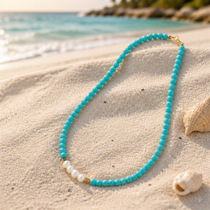 Collar Bohemio de Turquesa, Gargantilla de Perlas de Agua Dulce, Cadena de Cuentas de Piedra Natural, Joyería Étnica Tribal para Mujer, Regalo - Product Image 3