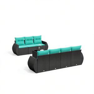 Ensemble de canapés de patio en polyrotin noir avec coussins, mobilier d'extérieur pour 8 personnes, design contemporain et moderne - Product Image 1