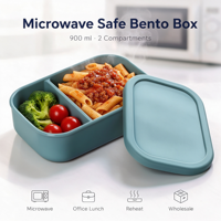 Boîte Bento en Silicone Compatible Micro-ondes 900 ml, Contenant Alimentaire à 2 Compartiments pour Réchauffer les Déjeuners au Bureau et la Vente en Gros