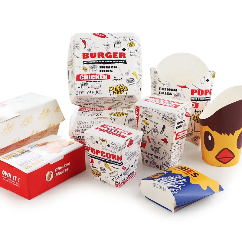 Nehmen Sie Lebensmittel boxen Pommes Frites gebratene Hühnern uggets Karton Papier Lebensmittel verpackungs box