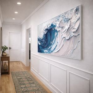 Peinture à l'huile originale personnalisée « Vague éclatante » avec texture impasto, motif vague océanique bleue et blanche, art mural océanique, œuvre d'art moderne peinte à la main - Product Image 6