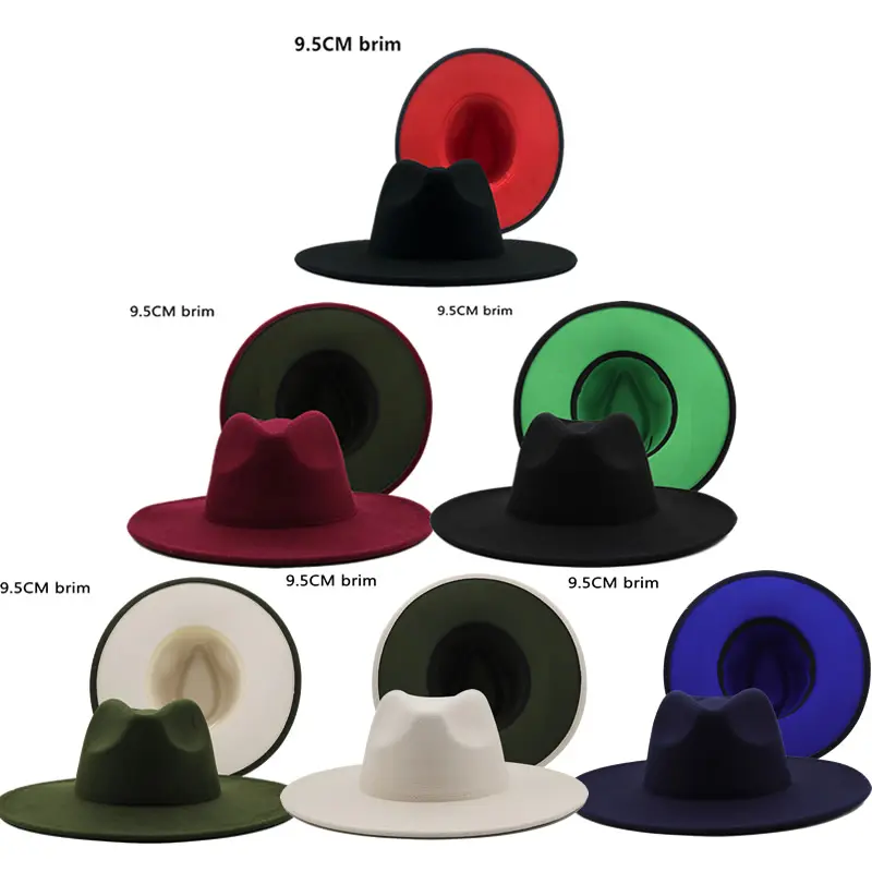 J211027 Man's and Women's Fedora 9.5cm large brim Party Dinner Wedding Retro Flat hat Fashion cap Winter Fedora hat