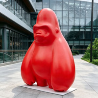 Sculpture de gorille rouge en FRP peinte sur mesure, style pop art grandeur nature, ornement pour place commerciale