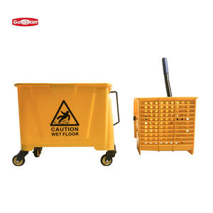 Chariot essoreur multifonctionnel jaune en plastique anti-fuite, écologique, capacité 30L+, outil de nettoyage et d'assainissement pour le personnel d'entretien - Product Image 4