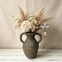 Vas MGO Rustic dengan Pegangan Ganda, Vas Amphora Antik, Vas Meja Gaya Farmhouse untuk Bunga Kering, Rumput Pampas, Dekorasi Rumah