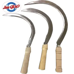 Plastic Handle Farming Tools Steel Sickle 13-7.5 Inch With Big Wooden Handle Sickle For Rice Harvesting