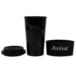 16OZ Factory Modern Style Marble Coffee Mug Plastic Gift Reusable Coffee Cup With Lid Milk Tea Shop Takeaway Cup