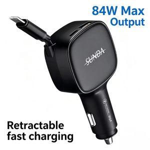 Chargeur de voiture rétractable SUNDA 84W en gros, charge rapide pour téléphone, adaptateur de voiture 3-en-1 USB QC30W PD30W PPS33W - Product Image 1