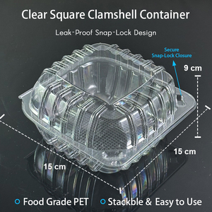 Boîte à dessert carrée transparente à fermeture à clip en PET de qualité alimentaire, jetable, pour emporter des burgers, des biscuits, des pâtisseries, emballage pour <span class=keywords><strong>boulangerie</strong></span> - Product Image 1