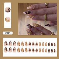 Faux Ongles à Coller de Qualité Supérieure, Prix de Gros Abordable, Longueur Moyenne, Forme Cercueil Amande, Design Français Perlé, 24 Pièces/Boîte