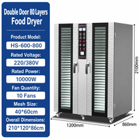 Déshydrateur alimentaire commercial 80 plateaux double porte en acier inoxydable pour fruits, légumes, viande, fruits de mer, piments 10000W
