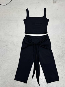 American Sexy Solid <b>Square</b> Neck Slim Fit Sports Tank Top Twist Knot Tie Bodycon Mid Shorts Two Piece <b>Set</b> - Product Image 6