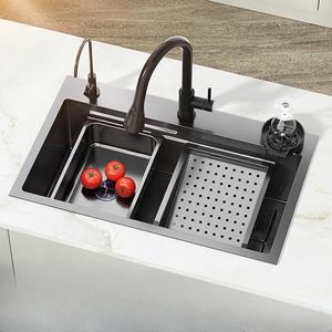 Évier de cuisine en acier inoxydable noir mat 8045 avec robinet cascade et <span class=keywords><strong>lave</strong></span>-<span class=keywords><strong>vaisselle</strong></span> intégré pour la cuisine au-dessus du comptoir - Product Image 2