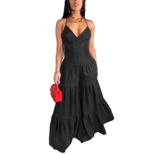 Nouvelle arrivée Combinaison femme tendance, douce et sexy, col en V, sans manches, bretelles spaghetti, dos nu - Product Image 2