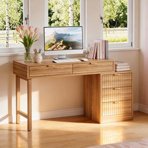 SENYU Wood Computer <b>Desk</b> <b>With</b> 2 <b>Drawers</b> And Storage Cabinet Spacious Desktop Home <b>Office</b> Study Table - Product Image 1