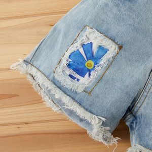 Nouveaux produits sur le marché chinois bébé filles mode dessin animé rosée épaule imprimé T-shirt Denim pantalon court vêtements costume - Product Image 6