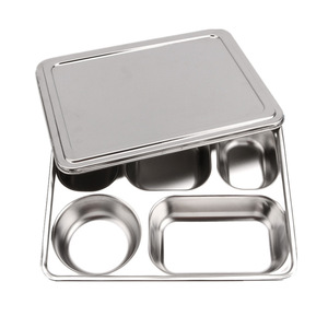 Assiette à dîner rectangulaire en acier inoxydable 304, divisée, pour enfants, étudiants, utilisation en cantine - Product Image 2