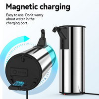 Distributeur de savon automatique sans contact en acier inoxydable, ensemble de pompes 350 ml (12 oz), chargement magnétique, 4 niveaux réglables pour cuisine et salle de bain