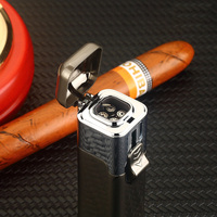 Briquet à cigare métallique à quatre jets coupe-vent, flamme bleue, durable, rechargeable au butane, torche écologique pour cigares, vente en gros