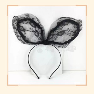 Diadema con Orejas de Conejo de Encaje, Lazo de Malla Blanca, Accesorio para Fiesta - Product Image 2