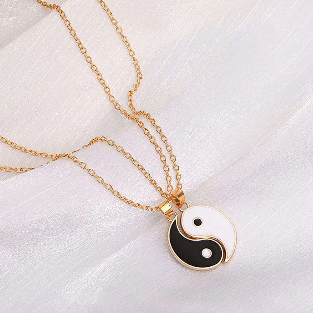 Valentine's Days Gift Stainless Steel Gossip Tai Chi Yin Yang Couple Pendant Necklace