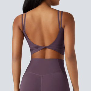Soutien-gorge de sport personnalisé à double bretelle torsadée pour femme, col en U, dos ouvert, soutien-gorge intégré, crop top de yoga, <span class=keywords><strong>pilates</strong></span>, gym, fitness, vêtements de sport - Product Image 5