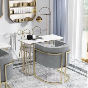 Ensemble de meubles pour manucure au design moderne, personnalisable en rose, table et chaises pour salon de coiffure, salon de beauté, table de manucure - Product Image 3