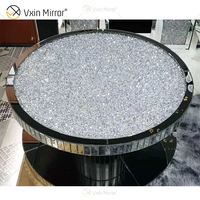Table Basse Moderne de Luxe en Verre avec Dessus Rond Effet Diamant, Vente en Gros, pour Salon, en Bois et Diamants Écrasés Dorés