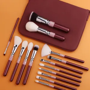 New Trending Fancy Pink Wooden Handle Blending Cosmetic Brush 15PCS Make Up Brush Sets with Bag Girls Women Gift