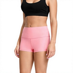 Shorts Deportivos Rosados de Cintura Alta para Mujer, Transpirables, de Punto, Spandex y Poliéster, Corte Regular, Estilo Deportivo, Cintura Elástica - Product Image 1