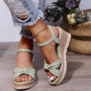 Wholesale Summer Women's High-Heeled New Cross-Border Straight Strap Thick Soled <b>Height</b> <b>Increasing</b> Wedge Sandals - Product Image 4