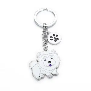 Promosyon evcil hayvan aksesuar anahtarlık özel sevimli karikatür Pet kedi köpek sevgilisi beyaz Chow Chow ve pençe anahtarlık Charms