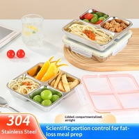 Boîte à lunch carrée en acier inoxydable 304, quatre compartiments, compatible micro-ondes, design moderne et minimaliste, couvercle hermétique, ajustement parfait, pour l'export.