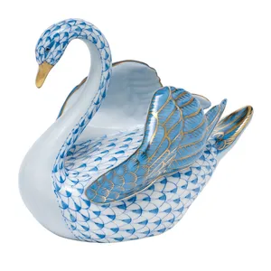 OEM custom Handmade design modern Home Decor blue ceramic swan figurine ornaments