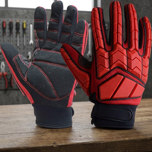 Guantes Reductores de Impacto con Puntas de Dedos con Textura de Microdiamantes Rojos en Relieve, Resistentes a la Abrasión, con Muñequera Ajustable, Guantes de Seguridad - Product Image 3