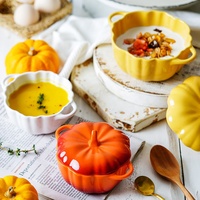 Vaisselle en porcelaine fine de style japonais, bol en céramique en forme de citrouille, bol à soupe noir à deux anses avec couvercle