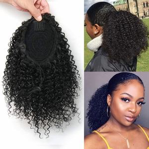 Cola de Caballo Afro con Clip de Cabello Liso Sedoso Virgen Remy Indio sin Procesar, Suave y Liso, para Mujeres Negras, Venta al por Mayor - Product Image 2