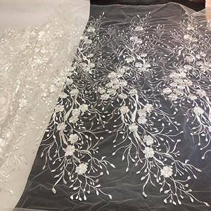 Tessuto di pizzo di <span class=keywords><strong>Tulle</strong></span> fiore <span class=keywords><strong>bianco</strong></span> <span class=keywords><strong>ricamato</strong></span> da sposa per abiti LT21896 - Product Image 3