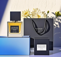 Flacons de Parfum Carrés en Verre de Luxe avec Couvercle en Bois Noir Carré Capacités 30 ml Tête de Vaporisateur à Pompe Transparente avec Boîte d'Emballage