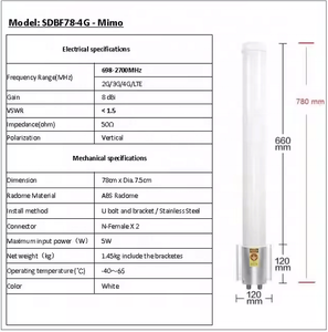 เสาอากาศไฟเบอร์กลาส 698-2700MHz 4G 12dBi กำลังขยายสูง พร้อมขายึด สำหรับใช้งานภายนอกอาคาร เสาอากาศ MIMO สำหรับการสื่อสาร - Product Image 2